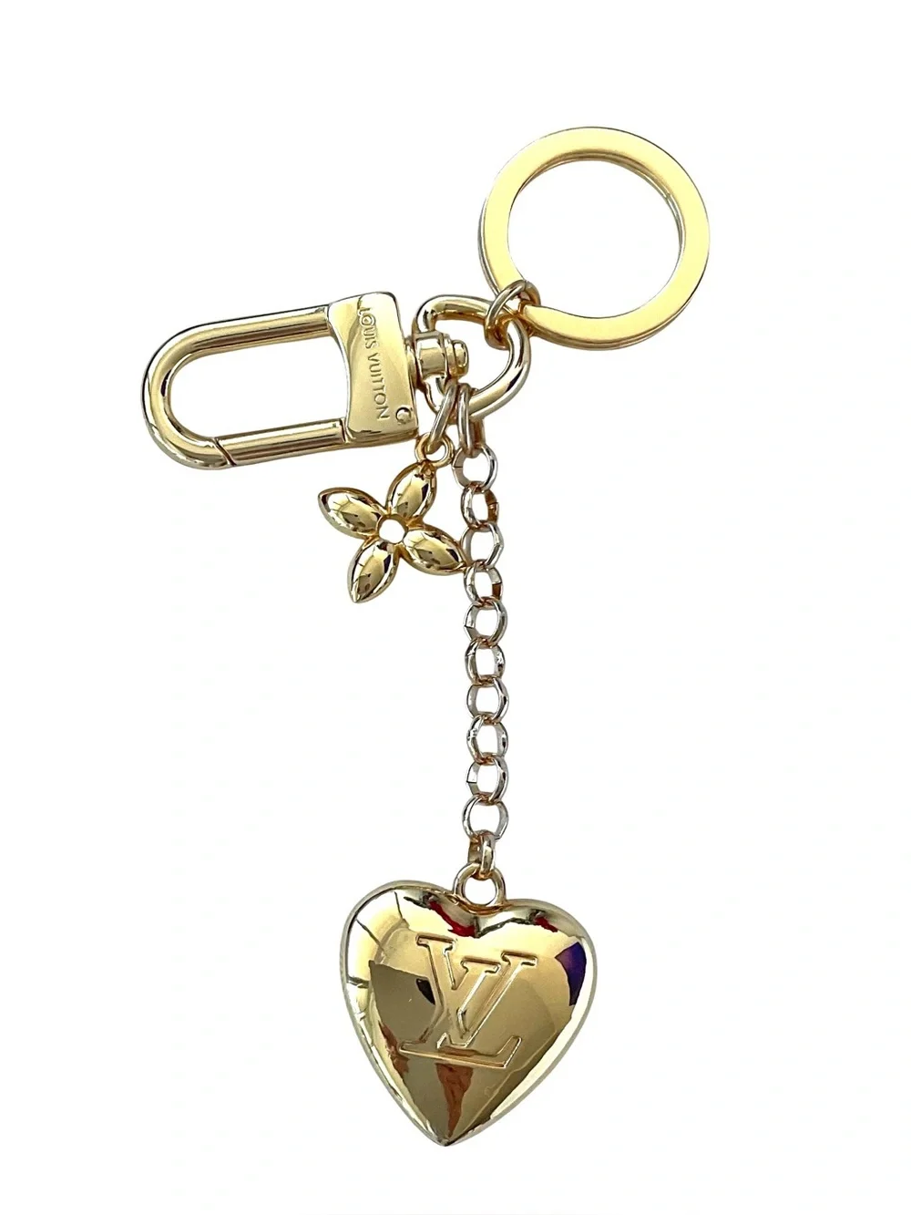 Louis Vuitton Gold Heart LV Bag Charm Keychain Flower NWOT
